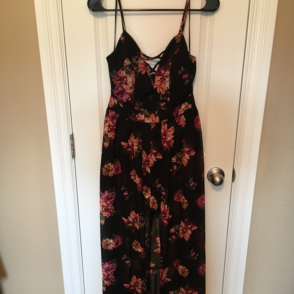 Black Floral Romper Jumpsuit - Shorts